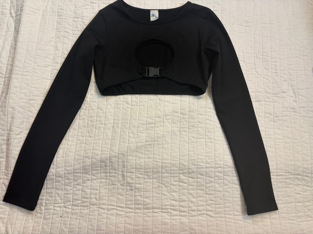 iHeartRaves Cyberpunk Buckle Cutout Crop Top Long Sleeve Black Rave Festival